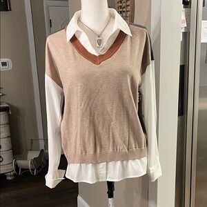 Siani Milano Elegant V-Neck Sweater in Tan and Brown